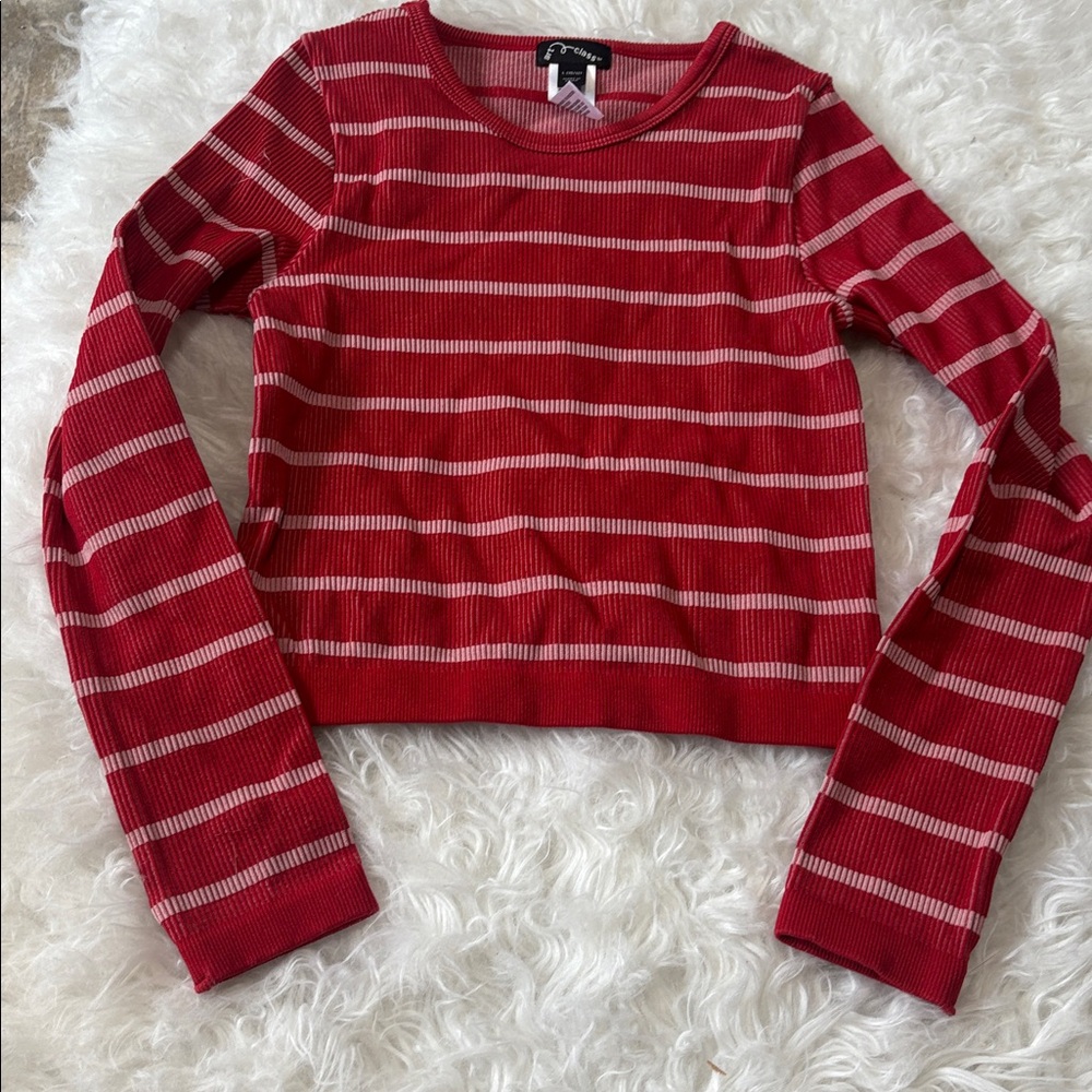 NWOT Art Class Red Striped Ribbed Crop Top Size 10/12 Youth